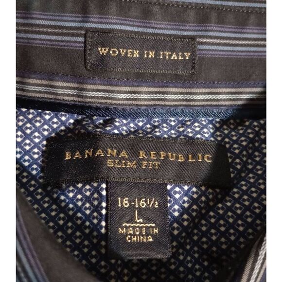 Banana‎ Republic Shirt Men's Large Slim Fit Navy Button Front Long Sleeve - Picture 6 of 8